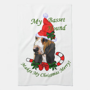 Basset Hound Christmas Tea Towel