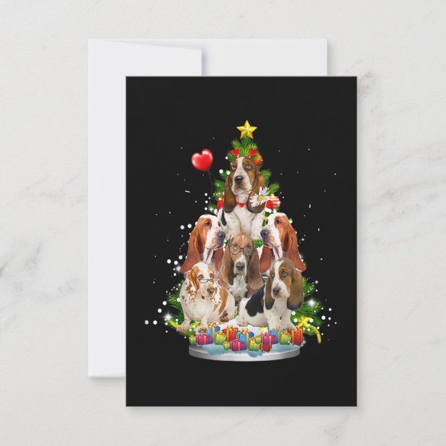 Basset hound Christmas Tree Ornament Santa Hat Xma RSVP Card (Front)