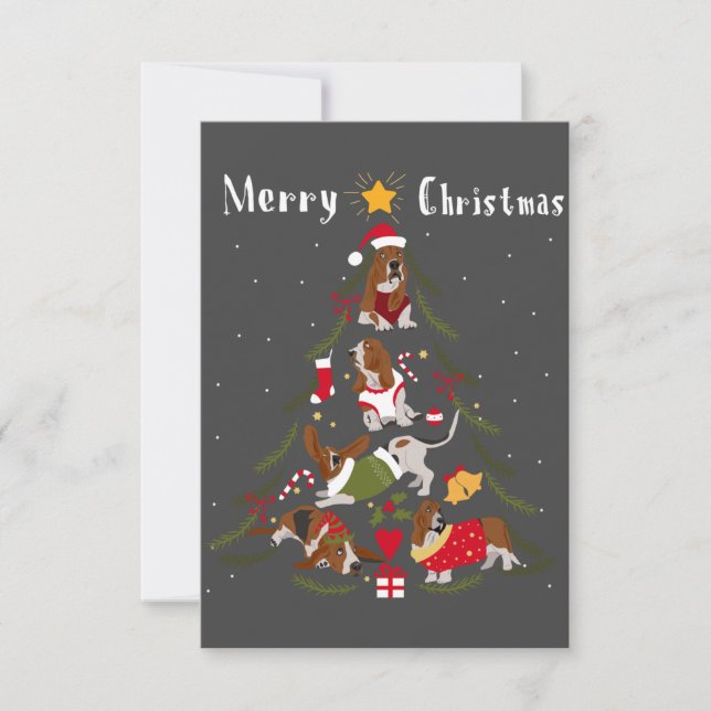 Basset Hound Christmas Tree Xmas Dog Lover  Thank You Card (Front)