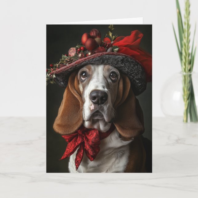 Basset Hound Christmas Victorian Dog Holiday Card (Front)