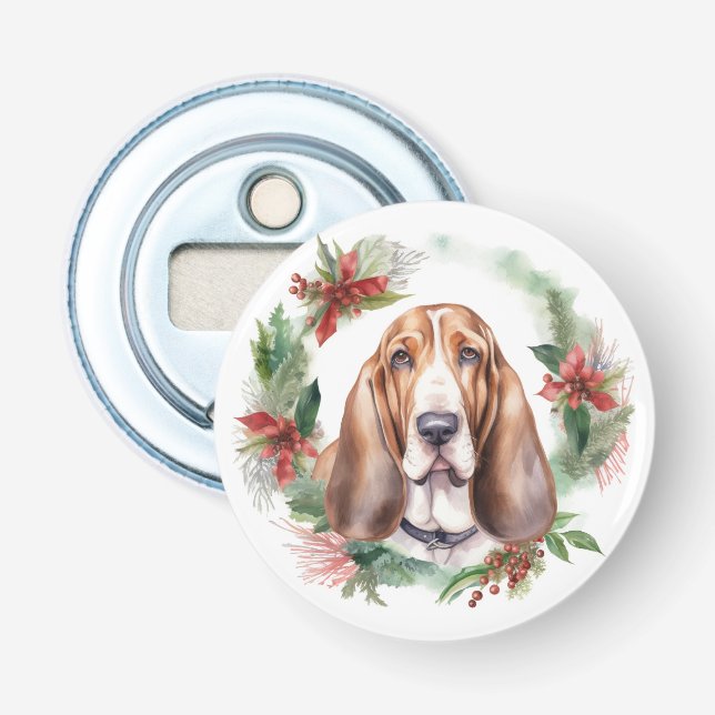 Basset Hound Christmas Wreath Festive Pup  Bottle Opener (Front)