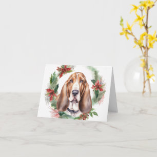 Basset Hound Christmas Wreath Festive Pup  Card