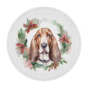 Basset Hound Christmas Wreath Festive Pup  Cutting Board