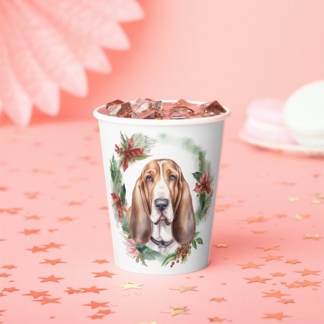 Basset Hound Christmas Wreath Festive Pup  Paper Cups (Insitu)