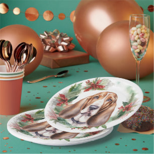 Basset Hound Christmas Wreath Festive Pup Paper Plate