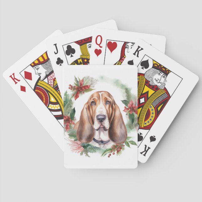 Basset Hound Christmas Wreath Festive Pup  Playing Cards (Back)