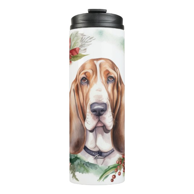 Basset Hound Christmas Wreath Festive Pup  Thermal Tumbler (Front)