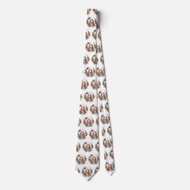 Basset Hound Christmas Wreath Festive Pup  Tie (Front)