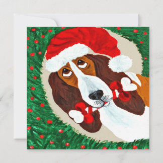Basset Hound Christmas Wreath Invitation