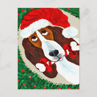 Basset Hound Christmas Wreath Postcard
