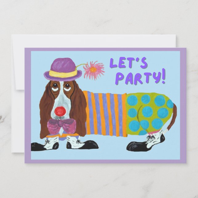 Basset Hound Clown Let's Party Invitation (Front)