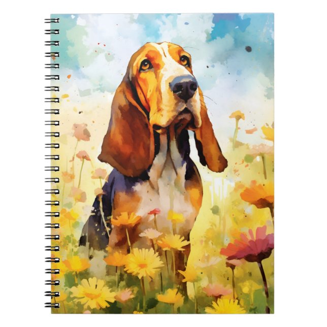 Basset Hound colourful watercolor artwork Notebook (Front)