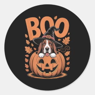Basset Hound Costume On Pumpkin Halloween Basset H Classic Round Sticker