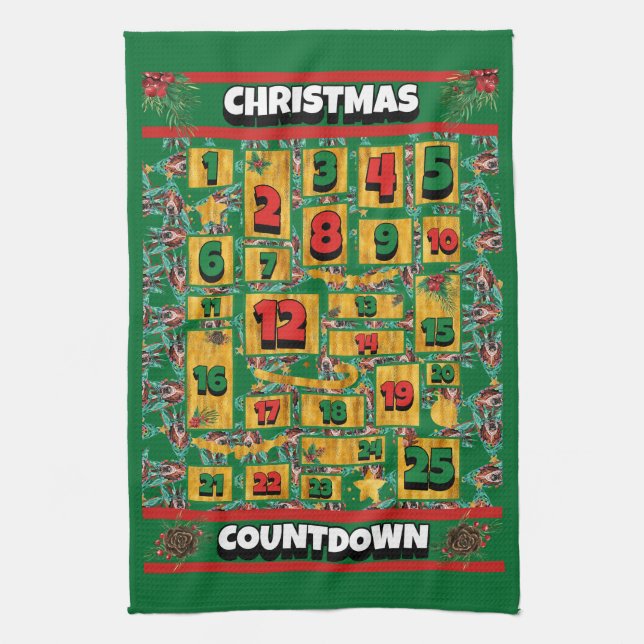 Basset Hound Countdown Christmas Advent Calendar Tea Towel (Vertical)