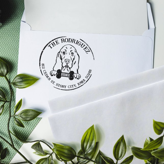 Basset Hound Custom Family Return Address  Rubber Stamp (Creator Uploaded)