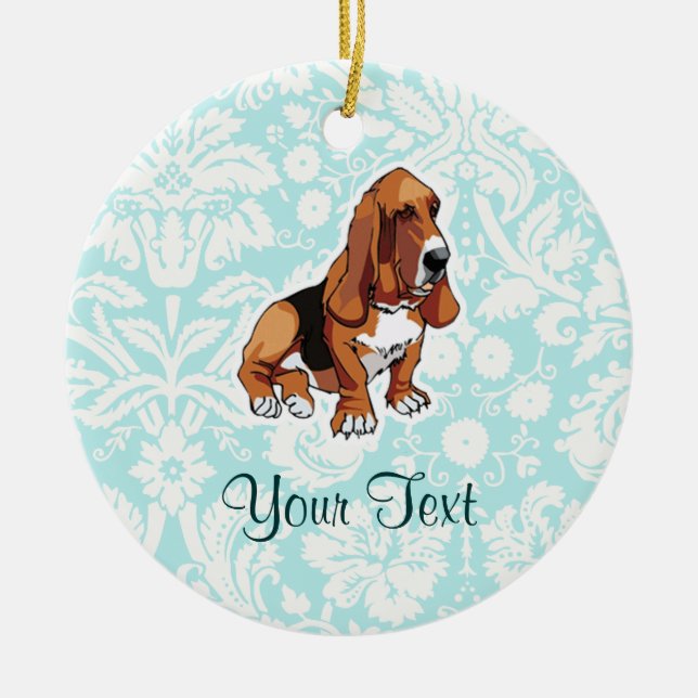 Basset Hound; Cute Ceramic Tree Decoration (Front)