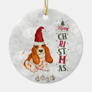Basset Hound Cute Dog Christmas 2023 Ceramic Tree Decoration