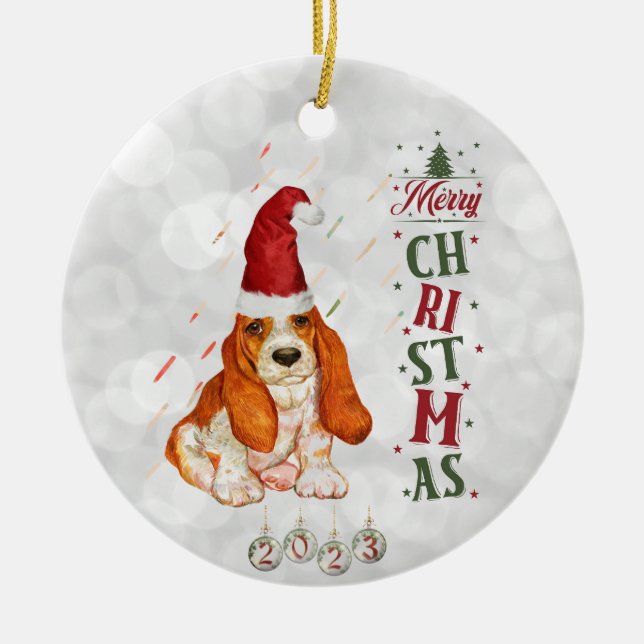 Basset Hound Cute Dog Christmas 2023 Ceramic Tree Decoration (Front)