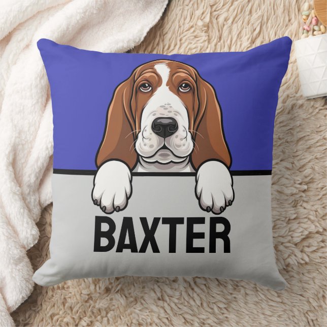 Basset Hound Cute Personalised Puppy Dog Lover Cushion (Blanket)