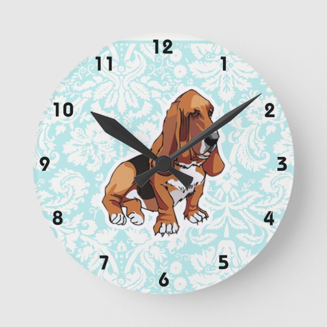 Basset Hound; Cute Round Clock (Front)