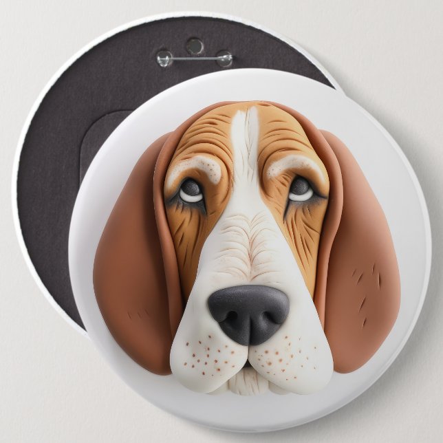 Basset Hound Dog 3D Inspired 6 Cm Round Badge (Front & Back)