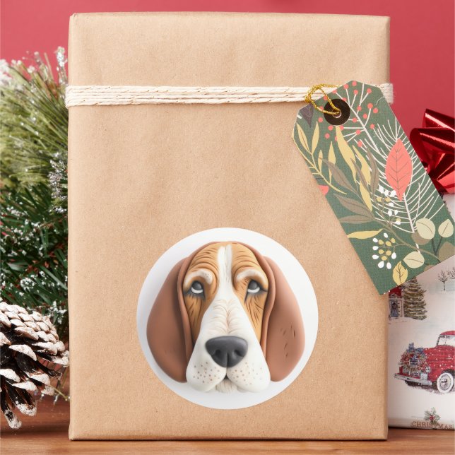 Basset Hound Dog 3D Inspired Classic Round Sticker (Holiday)