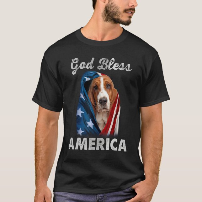 Basset Hound Dog American USA Flag 4th of July Dog T-Shirt (Front)