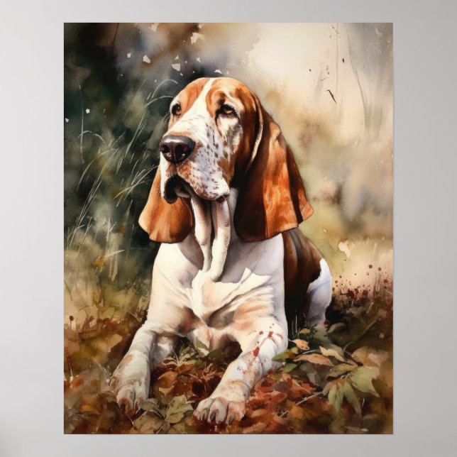 Basset Hound Dog Art Print Poster (Front)