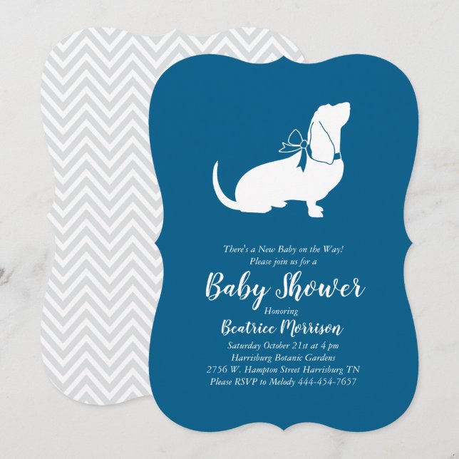 Basset Hound Dog Baby Shower Boy Blue Invitation (Front/Back)