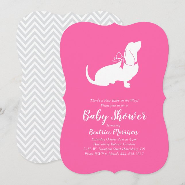 Basset Hound Dog Baby Shower Girl Pink Invitation (Front/Back)