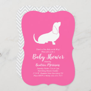 Basset Hound Dog Baby Shower Girl Pink Invitation