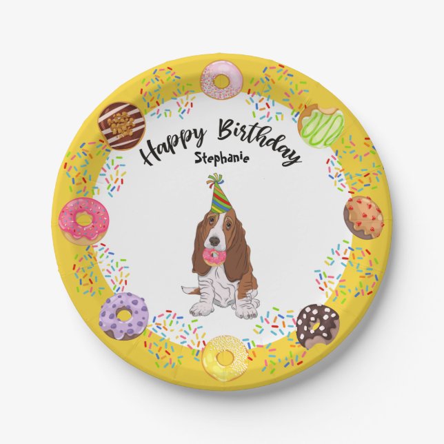 Basset Hound Dog Birthday Doughnuts Party Paper Pl Plate (Front)