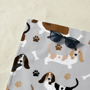 Basset Hound Dog Bones and Paws Beach Towel