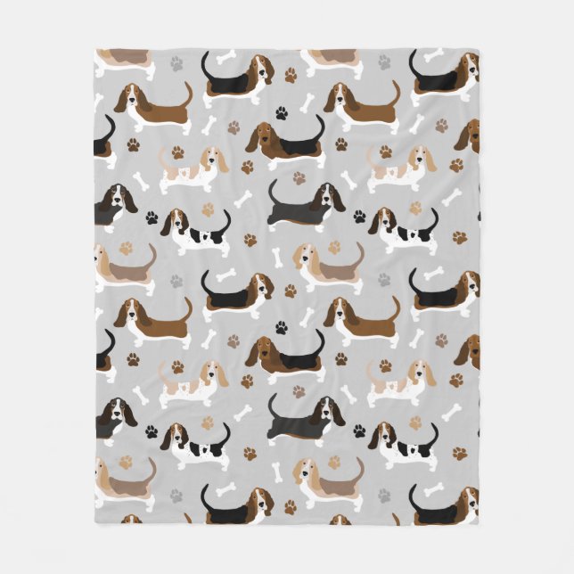 Basset Hound Dog Bones and Paws Fleece Blanket (Front)
