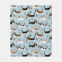 Basset Hound Dog Bones and Paws Fleece Blanket