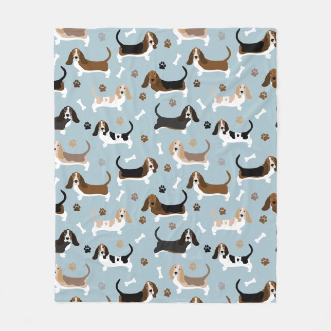 Basset Hound Dog Bones and Paws Fleece Blanket (Front)