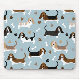 Basset Hound Dog Bones and Paws Mouse Pad