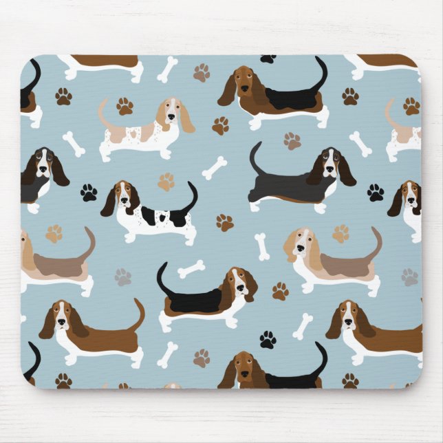 Basset Hound Dog Bones and Paws Mouse Pad (Front)