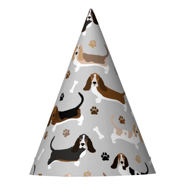 Basset Hound Dog Bones and Paws Party Hat (Front)