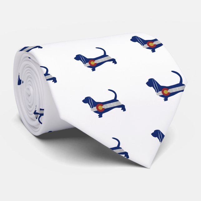Basset Hound Dog Breed Colorado Flag Silhouette Tie (Rolled)