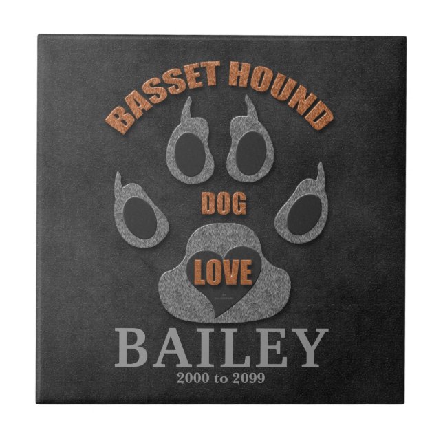 Basset Hound Dog Breed Memorial Tile (Front)