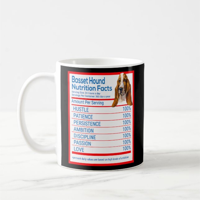 Basset Hound Dog Breed Owner Funny Nutrition Facts Coffee Mug (Left)