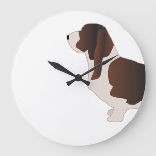 Basset Hound Dog Breed Silhouette Illustration Large Clock