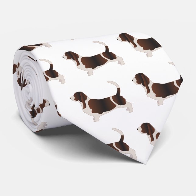 Basset Hound Dog Breed Silhouette Illustration Tie (Rolled)