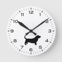 Basset Hound Dog Breed Silhouette Round Clock