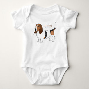 Basset hound dog cartoon illustration baby bodysuit