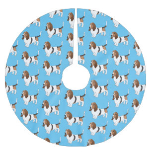 Basset hound dog cartoon illustration brushed polyester tree skirt
