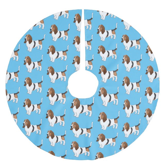 Basset hound dog cartoon illustration brushed polyester tree skirt (Front)