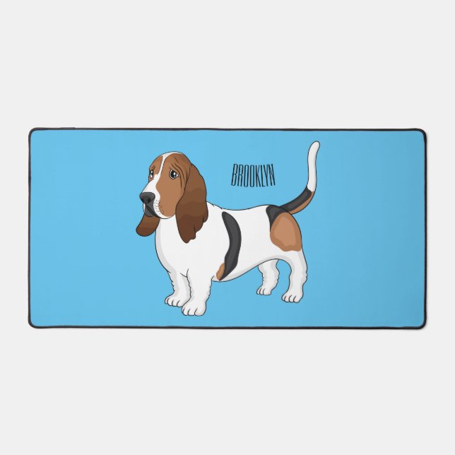 Basset hound dog cartoon illustration  desk mat (Front)