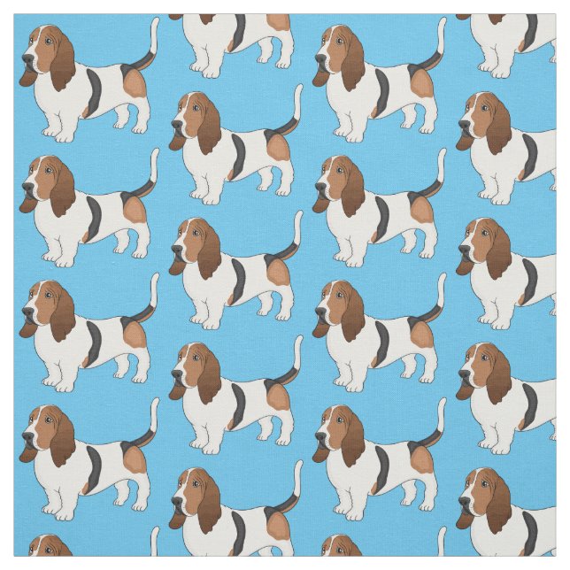 Basset hound dog cartoon illustration  fabric (Swatch)
